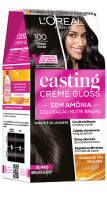 Embalagem de coloração Casting Creme Gloss, cor Preto Noite, com imagem da modelo.